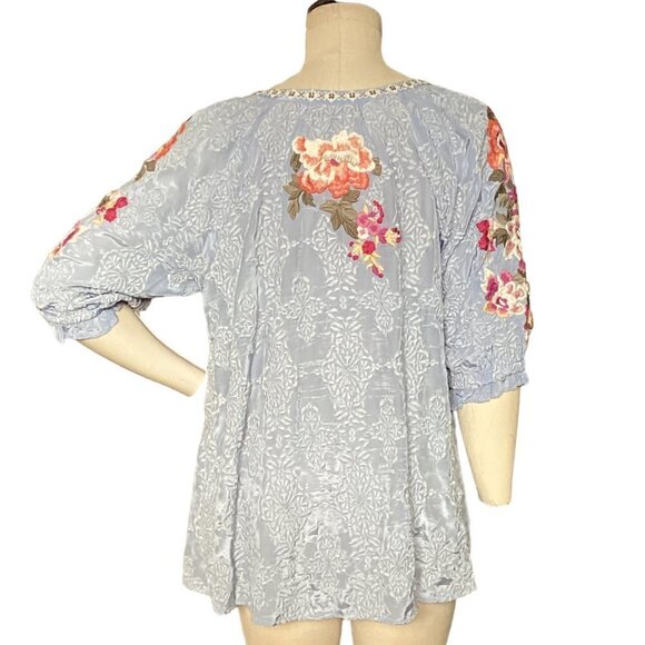 Sundance Ballets Melody Embroidered Detail Blouse Sz L Blue #228D - Picture 6 of 12